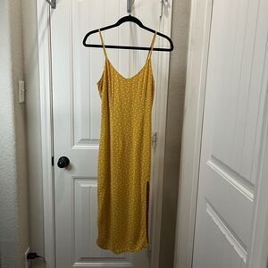 Abercrombie & Fitch Mustard Yellow Polka Dot Strappy Side Slit Dress Womens Sz S